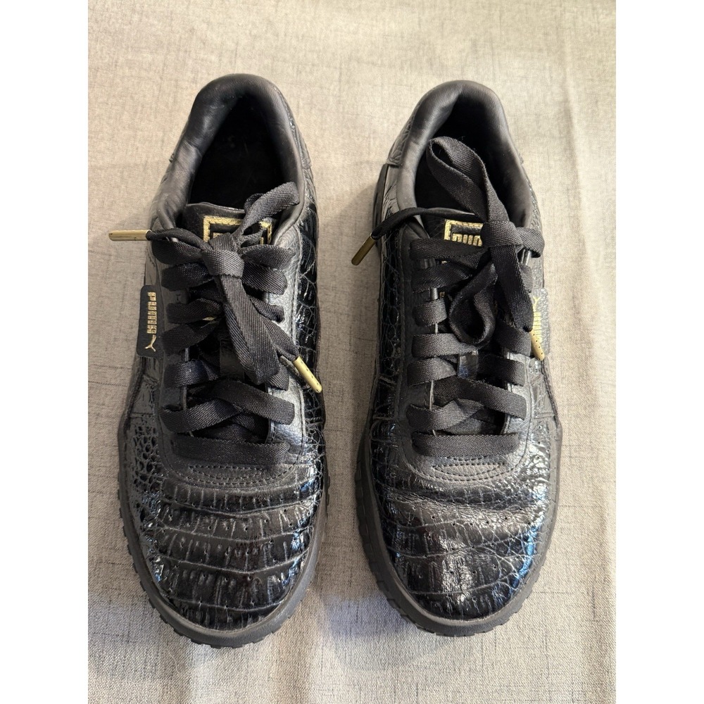 Puma Cali Faux Croc Women's, Black with Gold Size 8. Patent. Platform.